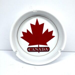 Vintage Canada Maple Leaf Ashtray White Red Souvenir 6 Inch